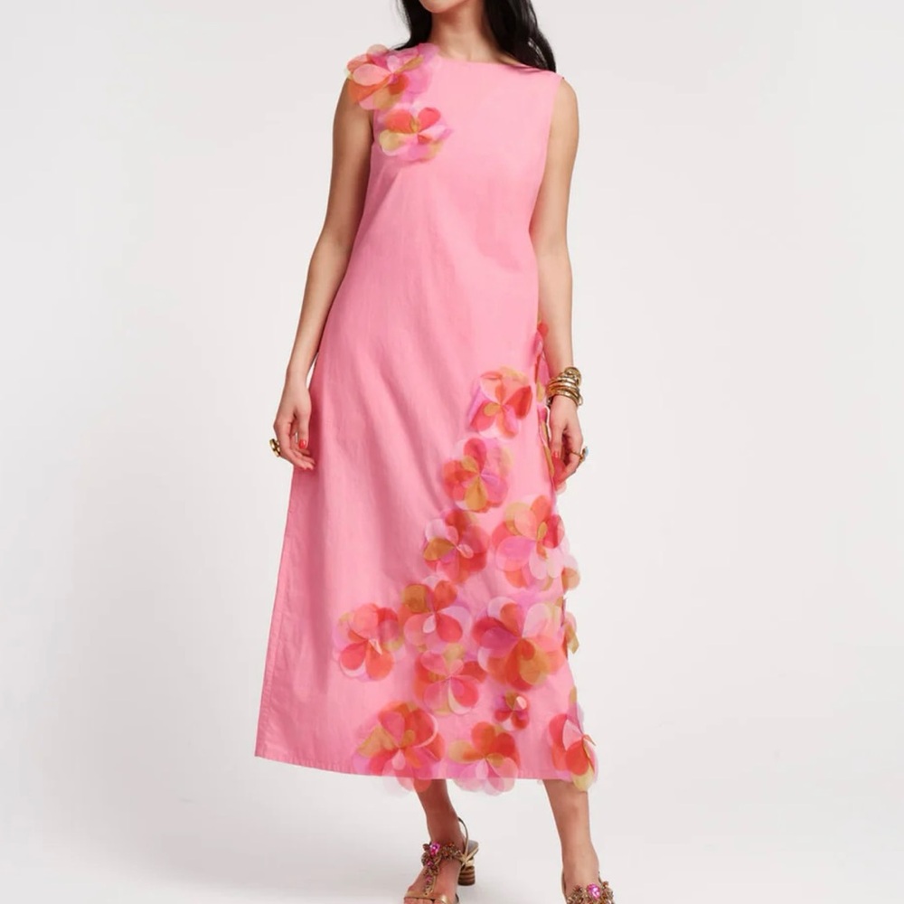 Frances Valentine Origami Dress With Organza Flowers Sz L